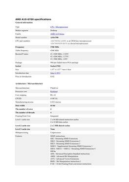 AMD A10-6700 Specifications General Information