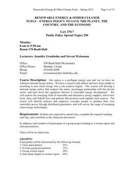 Renewable Energy & Other Cleaner Fuels – Spring 2012 Page 1 of 15