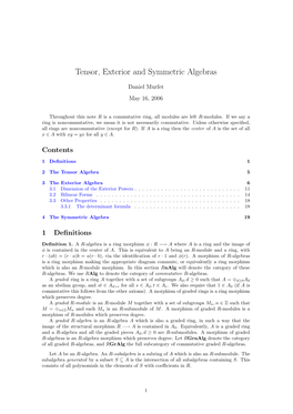 Tensor, Exterior and Symmetric Algebras