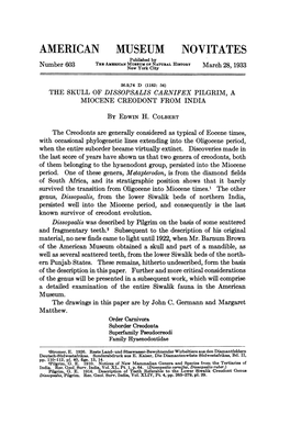 AMERICAN MUSEUM NOVITATES Published by Number 603 the American Mueuem of NATURAL HISTORY March 28, 1933 W~ ~~~~~~ ~E Yor Cit