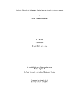 Analysis of Threats to Galápagos Marine Iguanas (Amblyrhynchus Cristatus)