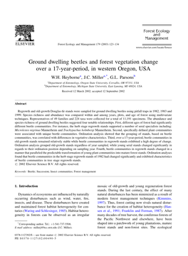 Ground Dwelling Beetles and Forest Vegetation Change Over a 17-Year-Period, in Western Oregon, USA W.H