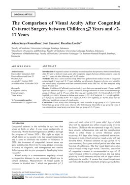 The Comparison of Visual Acuity After Congenital Cataract Surgery Between Children ≤2 Years and >2