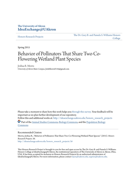 Behavior of Pollinators That Share Two Co-Flowering Wetland Plant Species