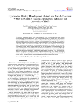 Hyphenated Identity Development of Arab and Jewish Teachers: Within the Conflict Ridden Multicultural Setting of the University of Haifa