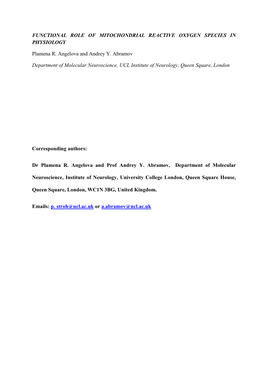 Functional Role of Mitochondrial Reactive Oxygen Species in Physiology