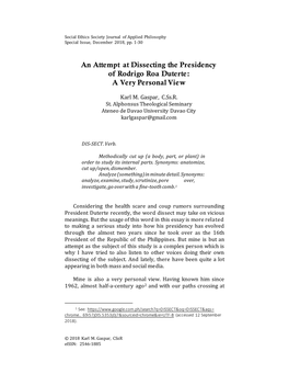 An Attempt at Dissecting the Presidency of Rodrigo Roa Duterte: a Very Personal View