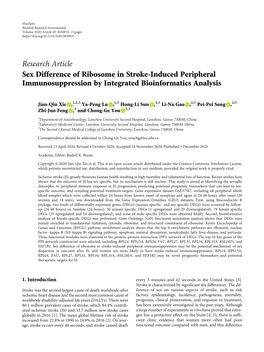 Research Article Sex Difference of Ribosome in Stroke-Induced Peripheral Immunosuppression by Integrated Bioinformatics Analysis