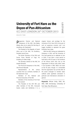 UNIVERSITY of FORT HARE AS the DOYEN of PAN-AFRICANISM – AU 50TH Anniversary Lecture 13