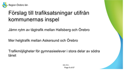 Förslag Till Trafiksatsningar Utifrån Kommunernas Inspel