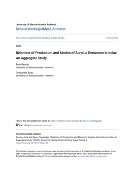 Relations of Production and Modes of Surplus Extraction in India: an Aggregate Study