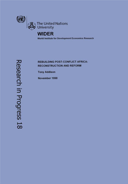 Rebuilding Post-Conflict Africa: Reconstruction and Reform