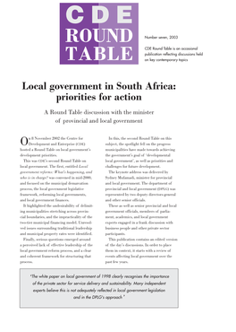 Local Government in South Africa: Priorities for Action