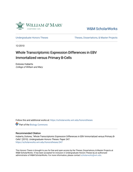 Whole Transcriptomic Expression Differences in EBV Immortalized Versus Primary B-Cells