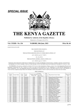 THE KENYA GAZETTE Published by Authority of the Republic of Kenya (Registered As a Newspaper at the G.P.O.)