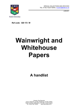 Wainwright and Whitehouse Papers