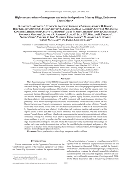 High Concentrations of Manganese and Sulfur in Deposits on Murray Ridge, Endeavour Crater, Marsk