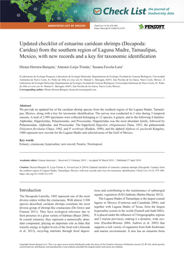 Decapoda: Caridea) from the Southern Region of Laguna Madre, Tamaulipas, Mexico, with New Records and a Key for Taxonomic Identification