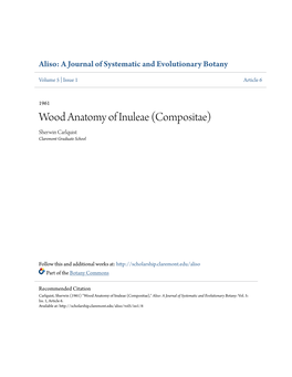 Wood Anatomy of Inuleae (Compositae) Sherwin Carlquist Claremont Graduate School