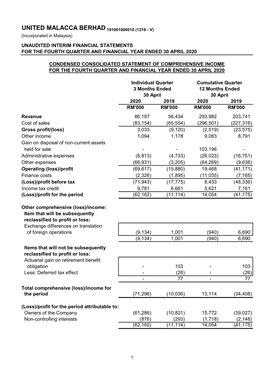 4Q Ended 30 April 2020 Results