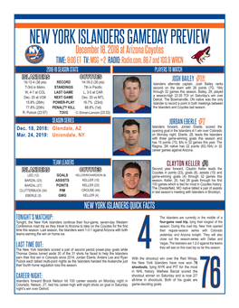 New York Islanders Gameday Preview