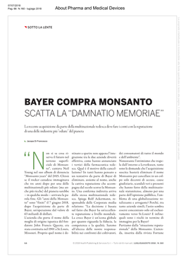 Bayer Compra Monsanto Scatta La “Damnatio Memoriae”