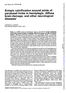 Ectopic Calcification Around Joints of Paralysed Limbs in Hemiplegia, Diffuse Brain Damage, and Other Neurological Diseases*