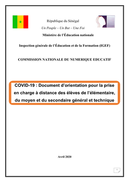 COVID-19 : Document D'orientation Pour La Prise En Charge À Distance Des Élèves De L'élémentaire, Du Moyen Et Du Second