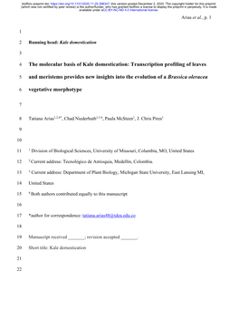 The Molecular Basis of Kale Domestication: Transcription Profiling of Leaves