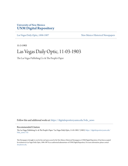 Las Vegas Daily Optic, 11-03-1903 the Las Vegas Publishing Co