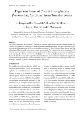 Digenean Fauna of Cerastoderma Glaucum (Veneroidae, Cardidae) from Tunisian Coasts