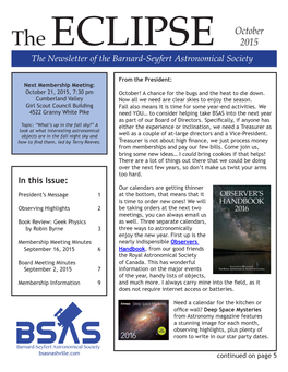 The Newsletter of the Barnard-Seyfert Astronomical Society