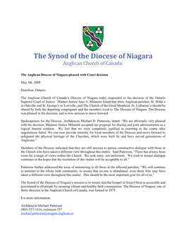 The Synod of the Diocese of Niagara Anglican Church of Canada