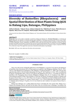 Diversity of Butterflies (Rhopalocera) and Spatial Distribution of Host Plants Using QGIS in Halang Lipa, Batangas, Philippines