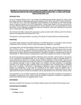 Review of the Status of Papilio Hospiton Guenée, 1839 in the Periodic Review of Species Included in the Cites Appendices Resolution Conf