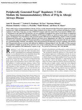 Peripherally Generated Foxp3+ Regulatory T Cells Mediate the Immunomodulatory Effects of Ivig in Allergic Airways Disease