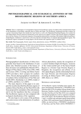 Phytogeographical and Ecological Affinities of the Bryofloristic Regions of Southern Africa