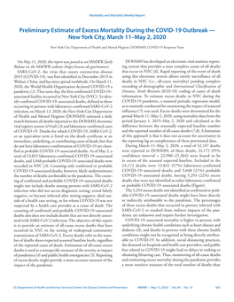 Preliminary Estimate of Excess Mortality During the COVID-19 Outbreak — New York City, March 11–May 2, 2020