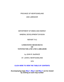 Limestone Resources of Newfoundland and Labrador