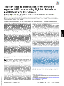 Triclosan Leads to Dysregulation of the Metabolic Regulator FGF21 Exacerbating High Fat Diet-Induced Nonalcoholic Fatty Liver Disease