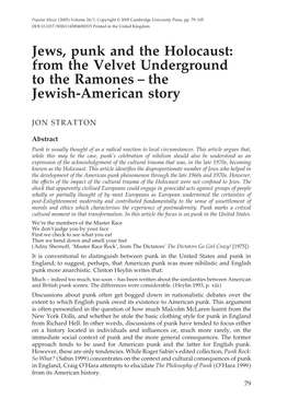 Jews, Punk and the Holocaust: from the Velvet Underground to the Ramones – the Jewish-American Story