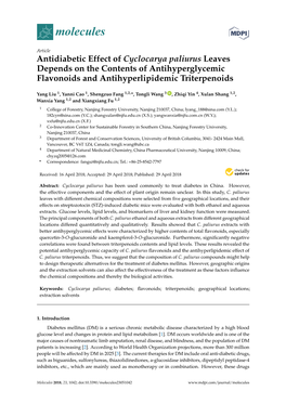 Antidiabetic Effect of Cyclocarya Paliurus Leaves Depends on the Contents of Antihyperglycemic Flavonoids and Antihyperlipidemic Triterpenoids