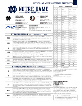 Notre Dame Men's Basketball Game Notes 1 2020-21 Schedule