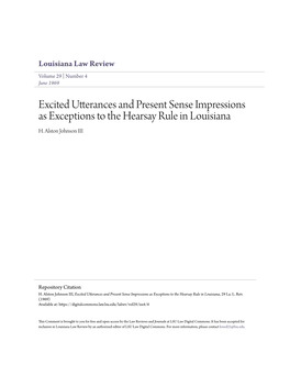 Excited Utterances and Present Sense Impressions As Exceptions to the Hearsay Rule in Louisiana H