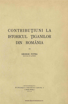 Contributiuni La Istoricul Tiganilor Dinromania