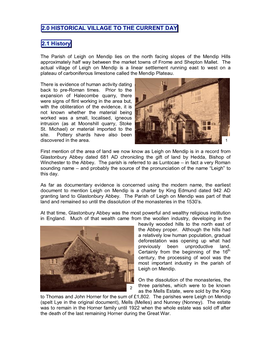 Leighonmendip PARISH PLAN 2006 2 History to Present