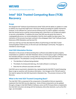 Intel® SGX Trusted Computing Base (TCB) Recovery