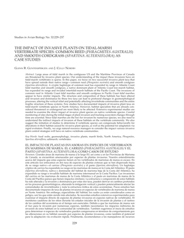 The Impact of Invasive Plants on Tidal-Marsh Vertebrate Species: Common Reed (Phragmites Australis) and Smooth Cordgrass (Spartina Alterniflora) As Case Studies