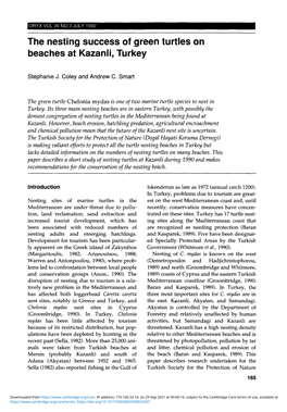 The Nesting Success of Green Turtles on Beaches at Kazanli, Turkey