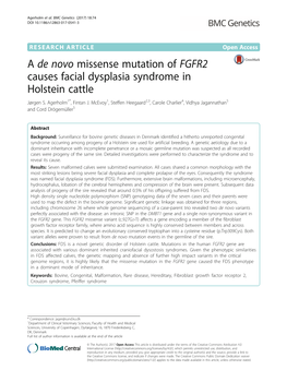 A De Novo Missense Mutation of FGFR2 Causes Facial Dysplasia Syndrome in Holstein Cattle Jørgen S